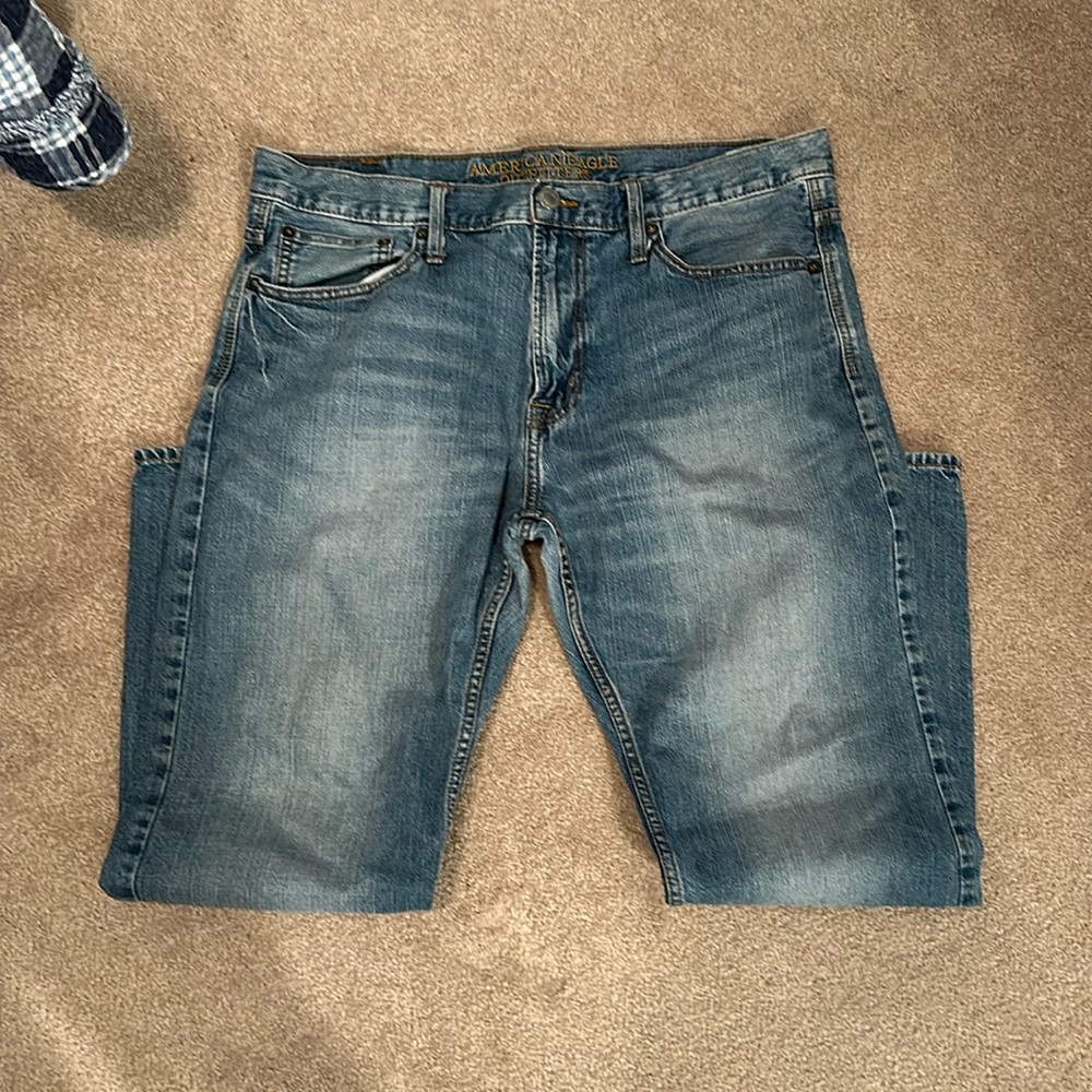 American Eagle Relaxed Blue Denim Jeans with Worn-In Look